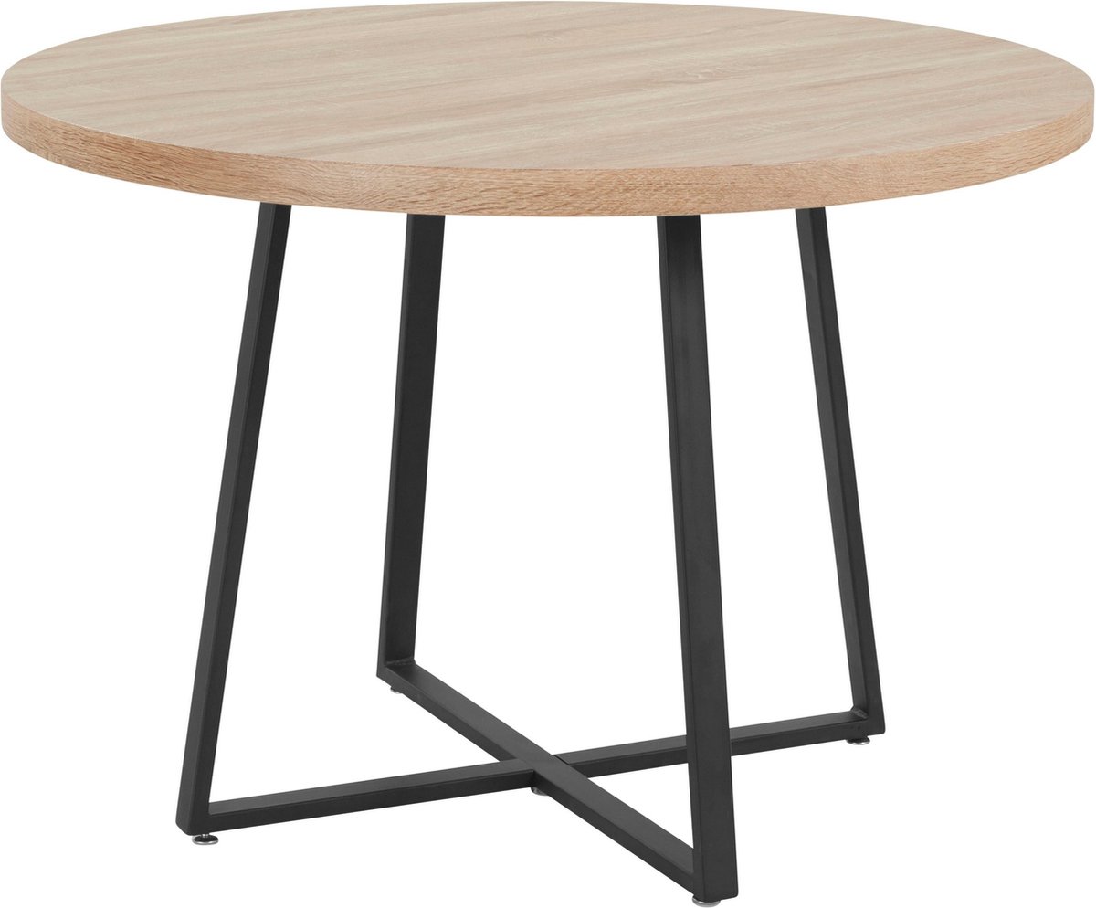Notio Living Anja|Ronde Eettafel 110 cm in MDF Eiken en Zwarte Metalen Poten