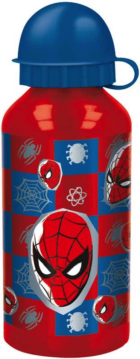 Gourde/gobelet/bouteille Marvel Spiderman avec bec verseur - bleu -  aluminium - 600 ml