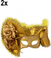 2x Oogmasker dames venetie goud + hoed - masker hoed venetie mardi grass carnaval brasil thema feest party