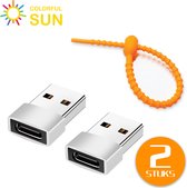 Colorful Sun® USB-A naar USB-C adapter - 2 stuks - USB A to USB C - Gratis kabel-organizer - USB A Male naar USB C Female - HUB - Verloop - Silver