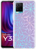 Cazy Hoesje geschikt voor vivo Y33s Abstracte Paarse Bloemen