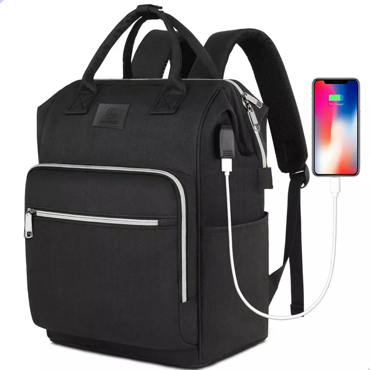 AG Rugzak & laptoptas - Zwart- rugtas -Geschikt voor 15.6 inch laptop - 26L - laptopvak - laptoptassen Anti Diefstal waterafstotend - voor dames, heren, jongens en meisjes - Inclusief Usb Oplaadstation - Zwart