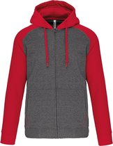 Tweekleurige hoodie met rits en capuchon 'Proact' Grey Heather/Red - M