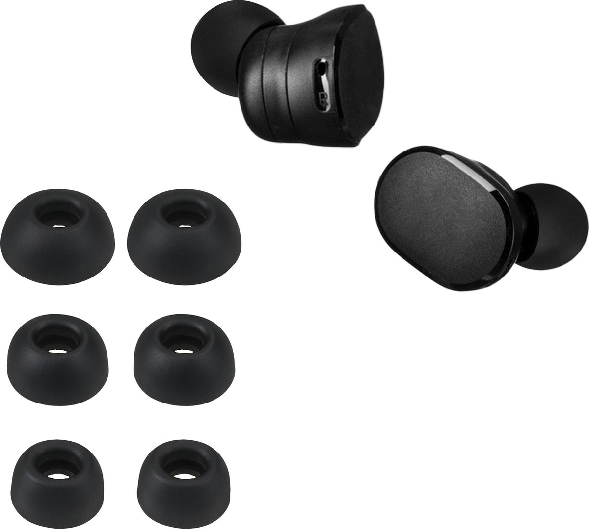 kwmobile 6x cover voor in-ear oortjes voor JBL Tune 130 NC TWS - Vervangende oordopjes van siliconen in zwart - 3 maten