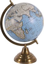 HAES DECO - Globe décoratif avec socle en métal couleur cuivre - dimension 22x33cm - coloris Blauw / Grijs / Beige - Globe Vintage , Globe terrestre, Terre