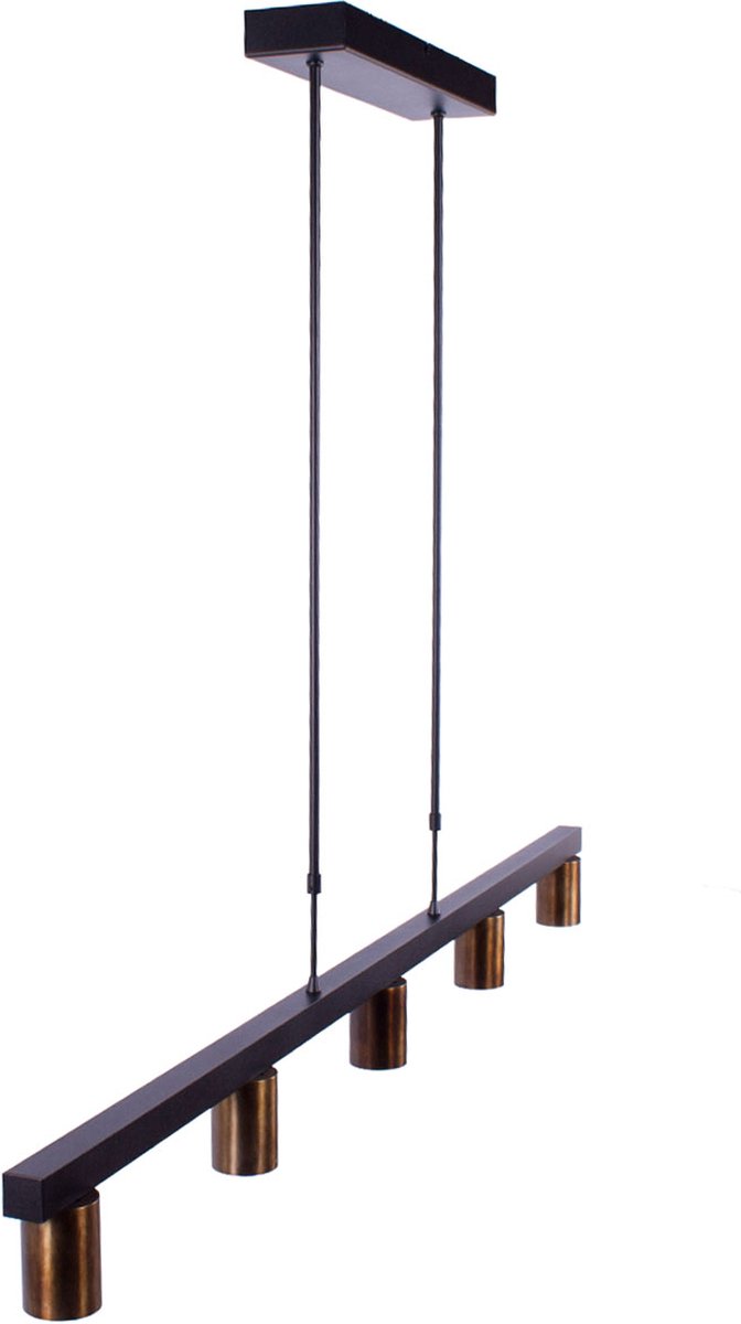 Verstelbare eettafellamp Bounce | 5 spots | brons / bruin / zwart | metaal | 130 cm breed | in hoogte verstelbaar tot 152 cm | eetkamer / keuken | dimbaar | modern / sfeervol design