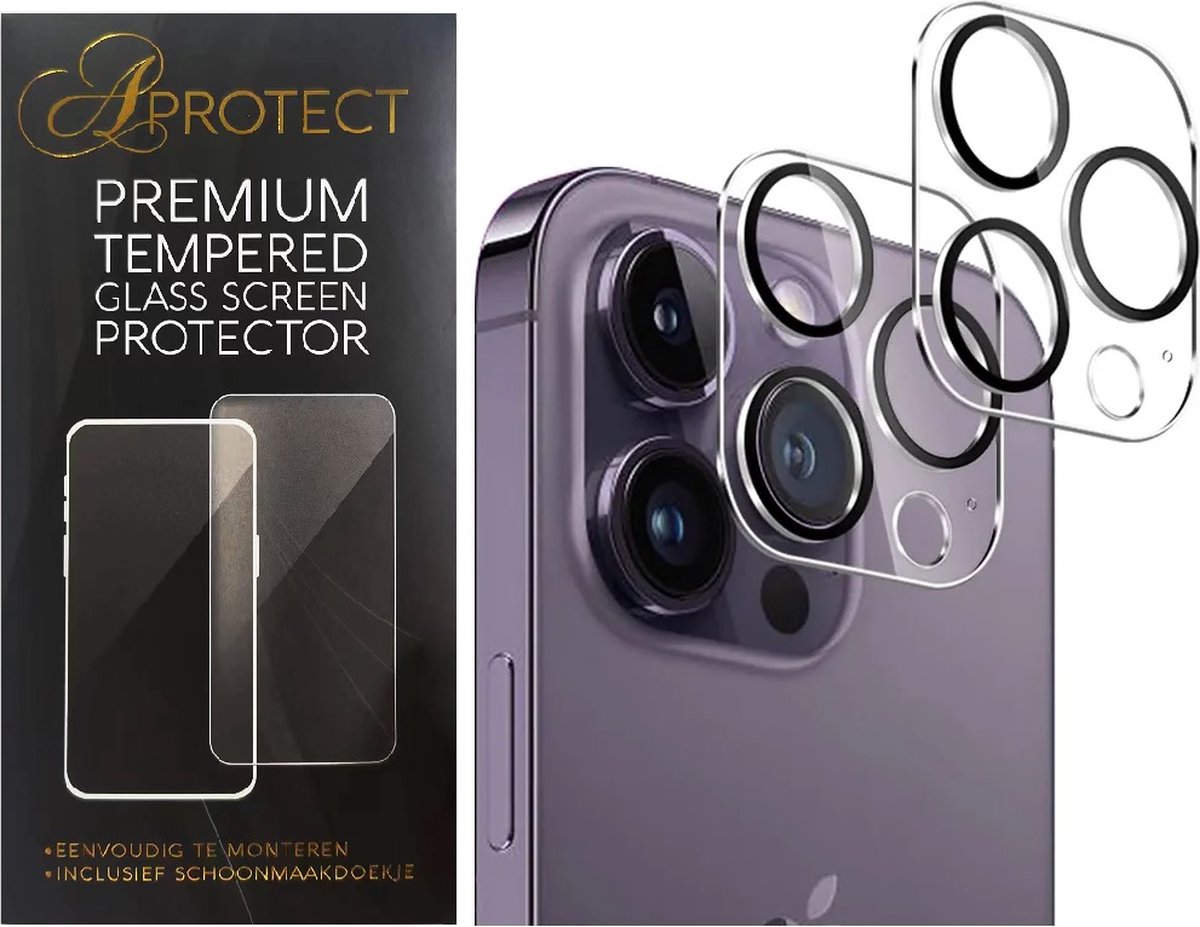 APROTECT® - Camera Lens protector geschikt voor iPhone 14 Pro/14 Pro Max - Tempered glass - Geschikt voor iPhone 14 Pro/14 Pro Max - Camera Screen protector - Glasplaatje - 2 stuks