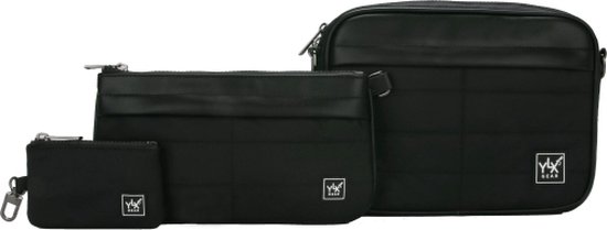 YLX Hybrid 3 Pieces Crossbody Bag | Black. 3-delige schoudertas, crossbody tas, zwart voor dames, vrouwen. Gemaakt van gerecycled nylon, eco vriendelijk, duurzaam