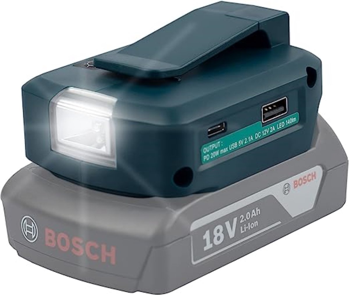 Mellif USB-C + USB-adapter - LED lamp - Voor Bosch (Blauw) Professional Gereedschapsaccu's GBA 18V Li-Ion - Snelladen via Power Delivery