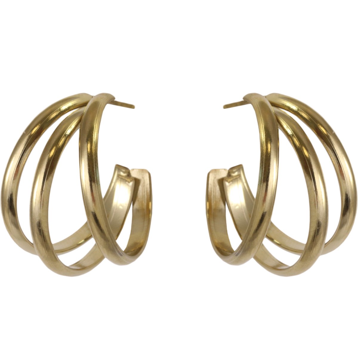 Goudkleurige oorbellen met driedubbele ring - Roestvrij staal - Verguld met 14 karaat goud