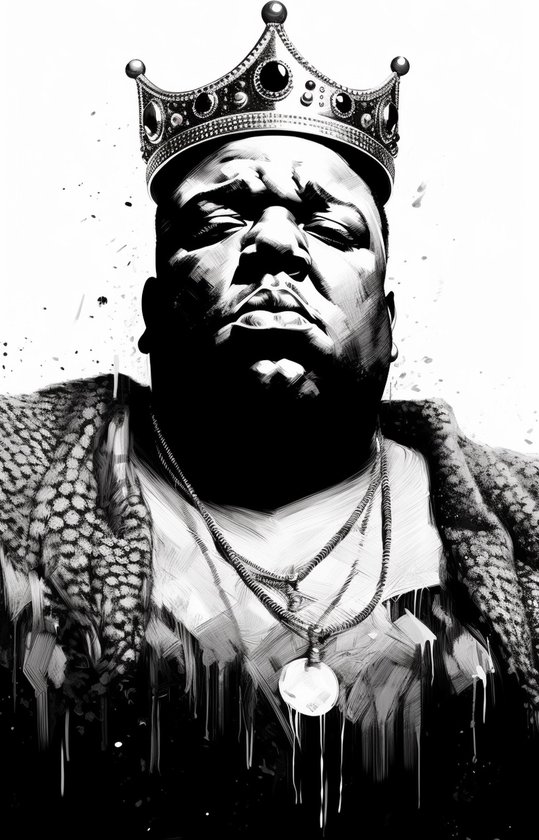 Muziek Poster - Biggie Smalls - Zwart Wit Poster - Rap Poster - Notorious B.I.G. - Biggie - Kroon - 61x91 - Geschikt om in te lijsten
