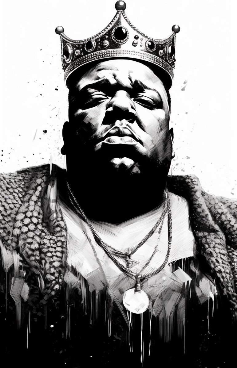 Muziek Poster - Biggie Smalls - Zwart Wit - Rap - Notorious B.I.G. - Biggie - Kroon - posters - formaat 60x90cm - 340