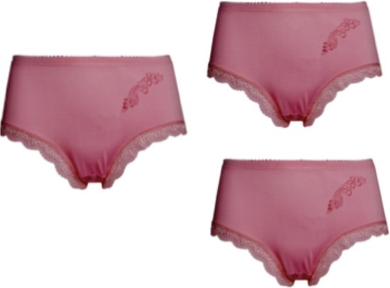 Dames hoge slips 3 pack met kantrandje XXL 44-48 roze