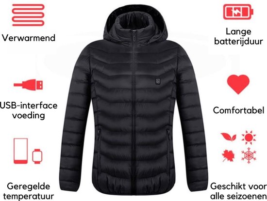 Verwarmde jas - Winterjas - Verwarmde kleding - Jas met verwarming - Blauw  - S | bol.com