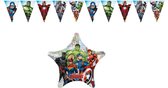 The Avengers – Feestpakket – Vlaggenlijn – XL helium ballon – Versiering - Kinderfeest.
