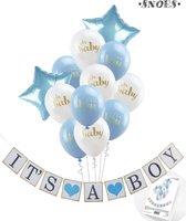 Geboorte Jongen Ballon Pakket - It's a Boy - Ballon Pakket + Diy Slinger - Luxe kraam ballonnen set van 13 Stuks - Oh Baby - It's a Boy - Diy geboorteslinger Jongen - Kraamfeest - Kraamborrel - Babyshower - Geboorte Broertje - Licht blauwe Ballon set