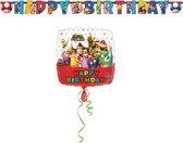 Amscan – Super Mario – Versierpakket – Letterslinger – Happy Birthday folieballon – Versiering - Kinderfeest.