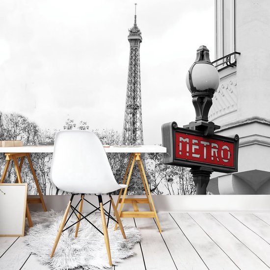 Photo Wallpaper King - Papier peint - Papier peint photo - Station de métro parisienne - Tour Eiffel - France - Ville - Papier peint non tissé - 254 x 184 cm