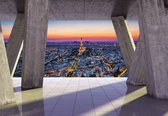 Fotobehang - Vlies Behang - Parijs Skyline en Eiffeltoren Terraszicht 3D - 208 x 146 cm