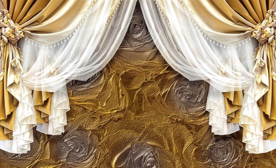 QUARKZMAN Set Van 2 Gouden Sterren Achtergrond Gordijnen - Glitter Decoratie 1x2m