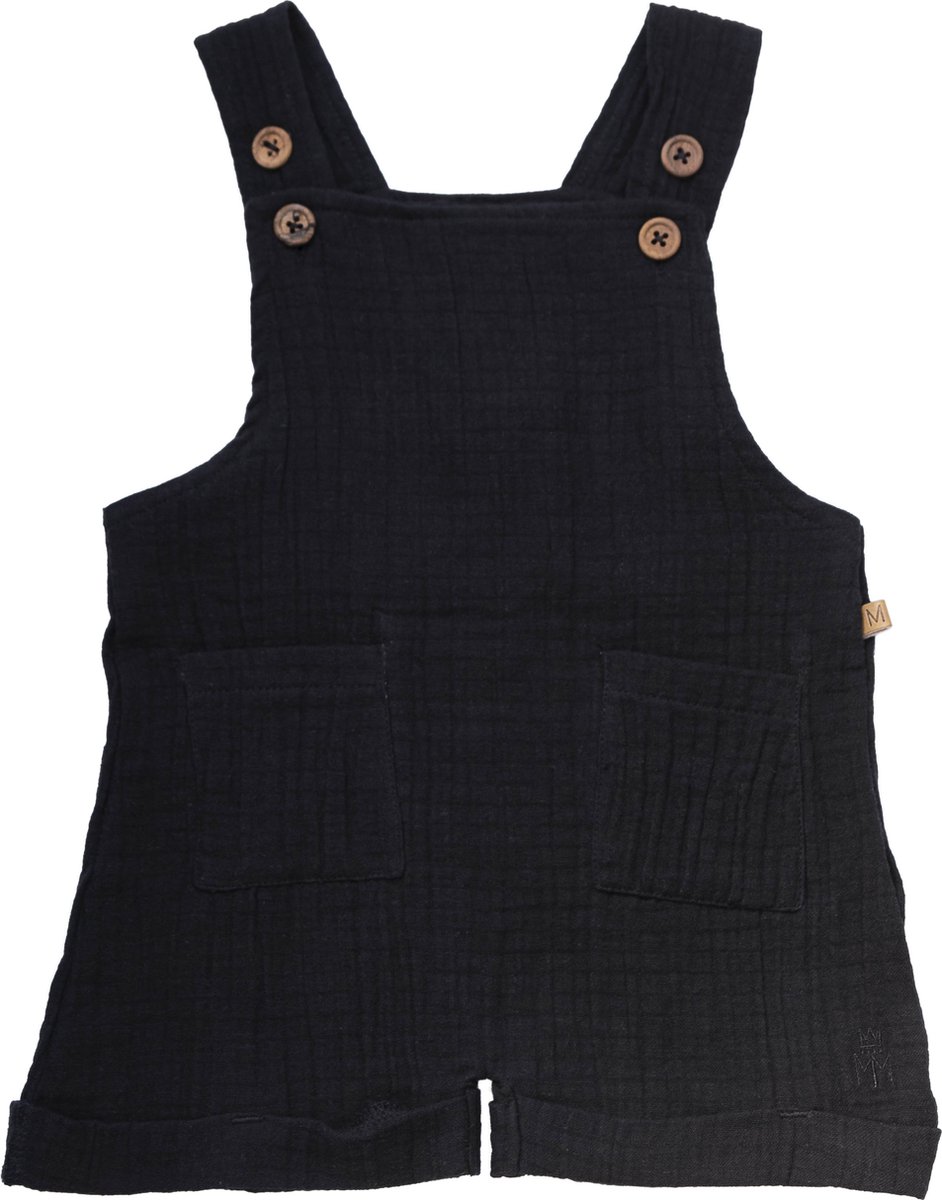 MXM Baby Salopette short- Zwart- korte Tuinbroek- Katoen- knopen- zakken- Maat 92