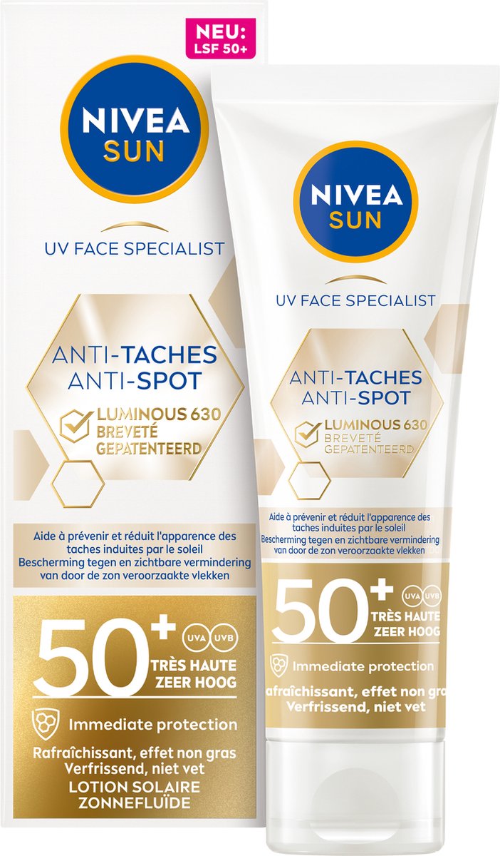 NIVEA SUN Face Luminous Anti-Spot Gezichtscrème - Zonnebrand - SPF 50+ - Anti Pigmentvlekken - Beschermt en egaliseert - 40 ml - Moederdag Cadeautje - NIVEA