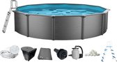 Interhiva Zwembad Curaçao rond 460 x 120 cm diep - Inclusief filterinstallatie - grijze uitvoering - Stalen zwembad
