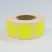 Blanco Stickers op rol 35mm rond - 1000 etiketten per rol - fluor geel