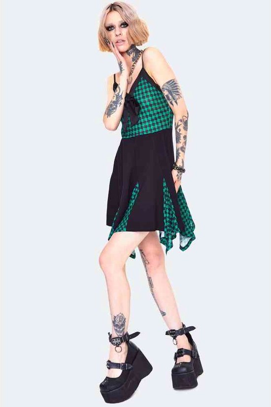 Jawbreaker - Check Panel Strappy Mini jurk - XXL - Zwart