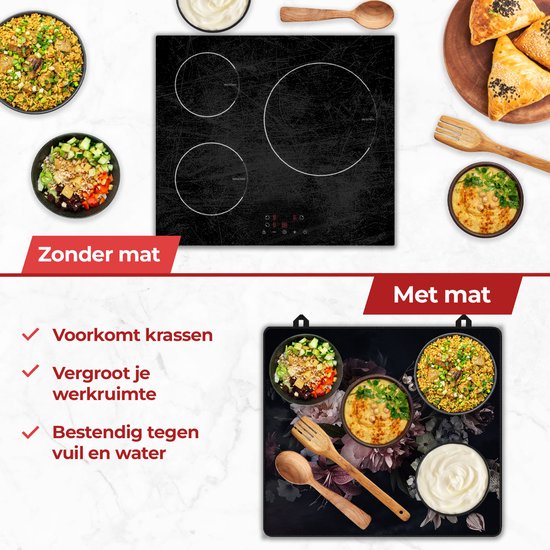 KitchyMist Inductie Beschermer 60x52 cm - Bloemen - Kookplaat Beschermer - Afdekplaat voor Kookplaat - Inductie Mat - Spatscherm Achterwand Keuken