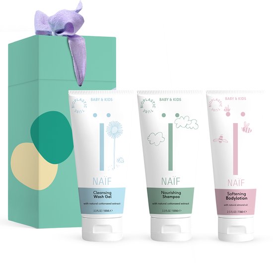 Naïf - Mini Shower Routine Geschenkset - 3 Douche producten - Baby's & Kinderen - met Natuurlijke Ingrediënten - Cadeauverpakking