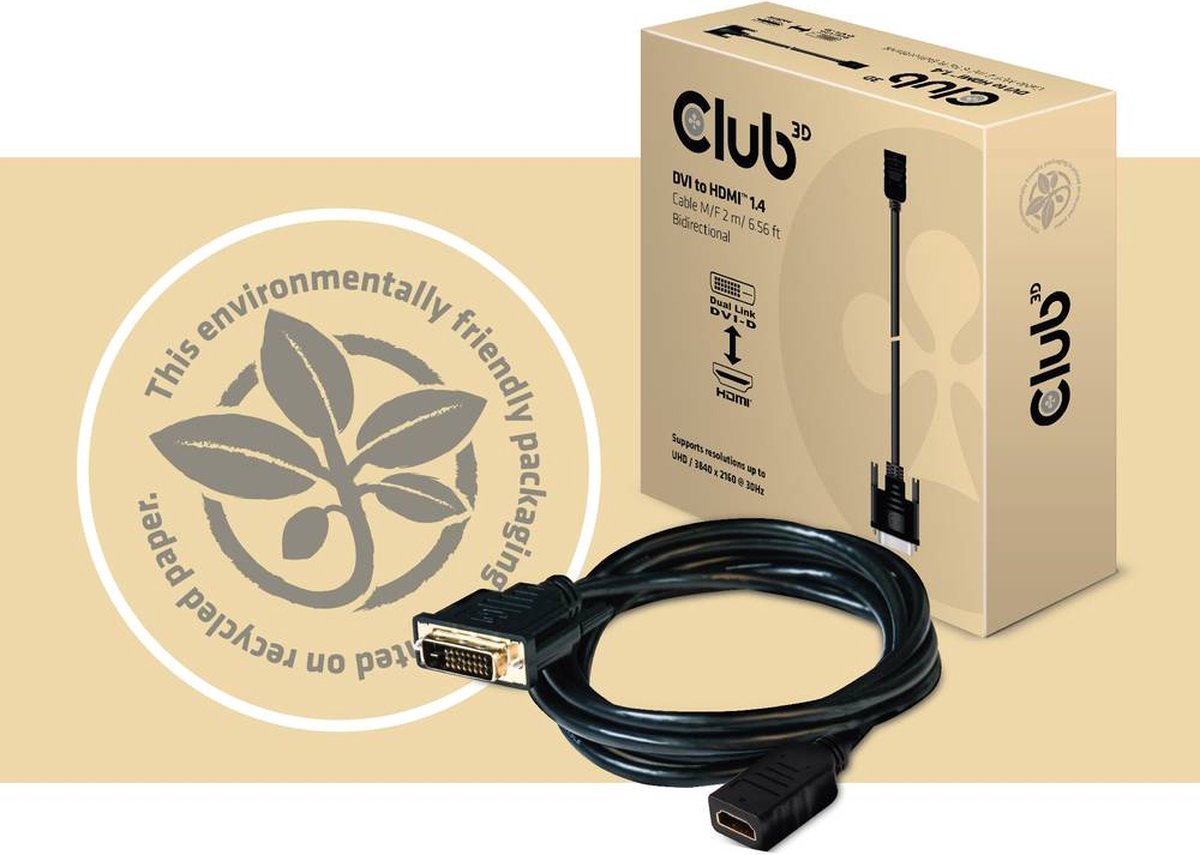 CLUB3D DVI to HDMI 1.4 Cable M/F 2 meter Bidirectional