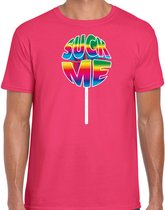 Bellatio Decorations Gay Pride shirt - suck me - regenboog - heren - roze S