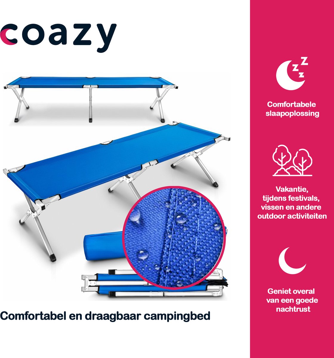 COSTWAY Lit de Camp Pliant Portable 189x56x30CM pour 1 Personne en