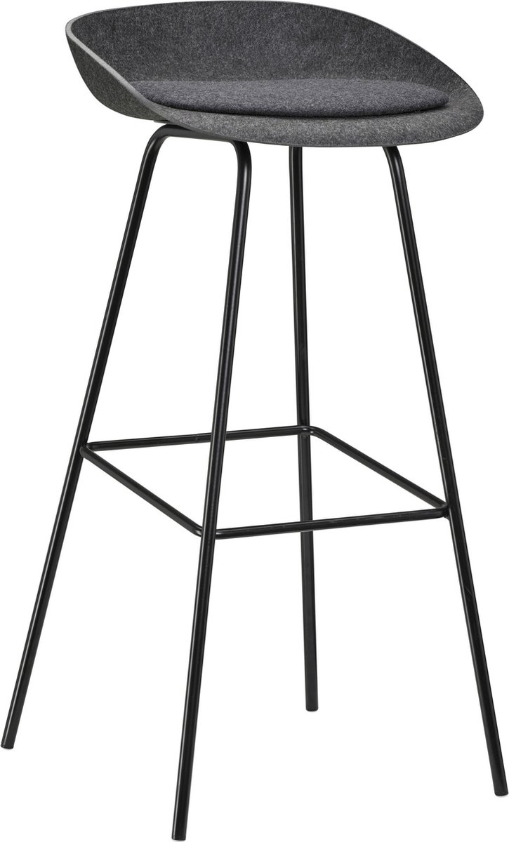 Felt High - PET Stoel Antraciet - Zwart Frame - 100% recycle plastic en staal - Zitting Zwart (Fair Furniture Group – Nederlands Familiebedrijf)