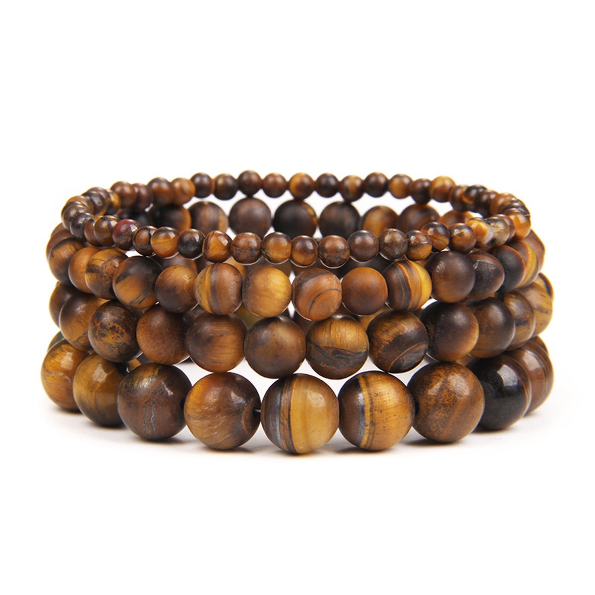 Bixorp Gems Matte Tijgeroog Edelstenen Armbanden set 4mm + 6mm + 8mm + 10mm - Edelsteen Armbanden Bundel