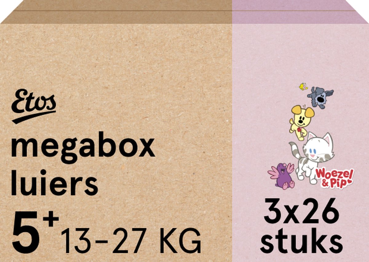 Goedkoopste Etos Woezel & Pip Luiers Junior - Maat 5 - 13- 27 kg - Megabox - 78 stuks