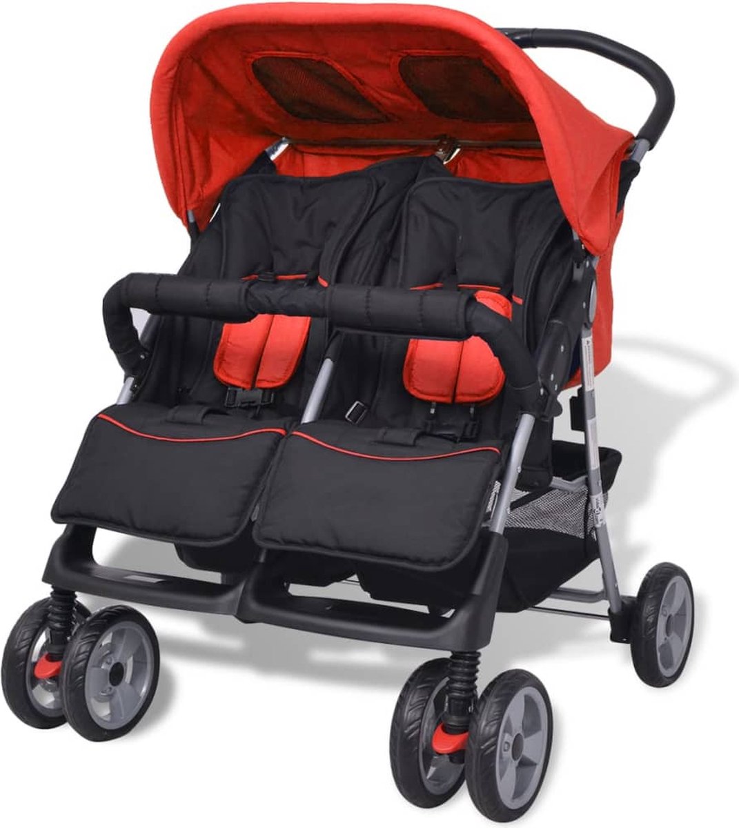 Bol.com vidaXL - Tweelingwagen - staal - rood - en - zwart aanbieding