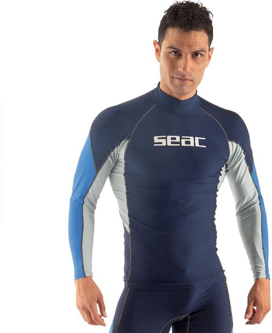 Seac RAA Long Evo rashguard met lange mouwen voor heren - UV zwem en snorkeltop - Blauw/wit - M