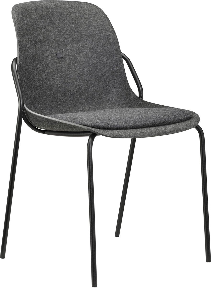 Felt Fine - PET Stoel Antraciet - Zwart Frame - 100% recycle plastic en staal - Zitting Zwart (Fair Furniture Group – Nederlands Familiebedrijf)