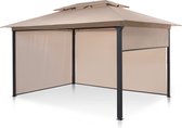 Blumfeldt Grandezza Cortina pergola - Prieel met polyester dak - 3x4m - Paviljoen met 4 zijstukken met rolmechanisme - Weerbestendige coating - Elegant design - Stalen frame - Partytent - Beige