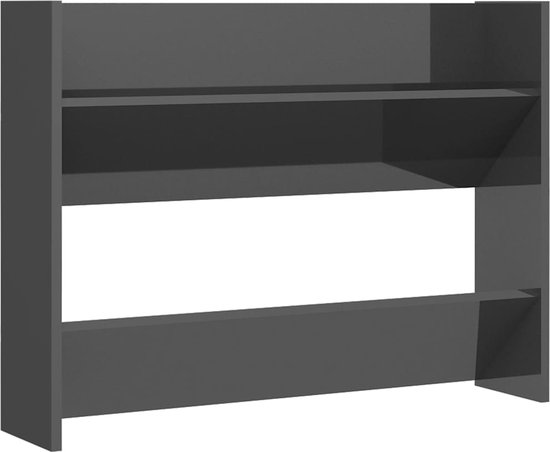vidaXL - Wandschoenenkast - 80x18x60 - cm - bewerkt - hout - hoogglans - grijs