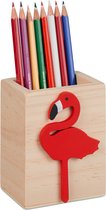 Relaxdays pennenbak met flamingo - trendy bureau organizer - pennenhouder - bureau - hout