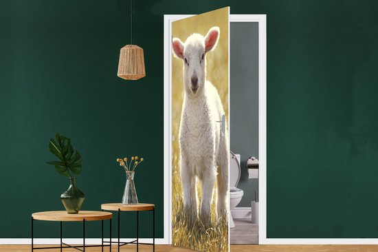 Sticker de porte Mouton - Herbe - Soleil - 95x235 cm - Poster de porte