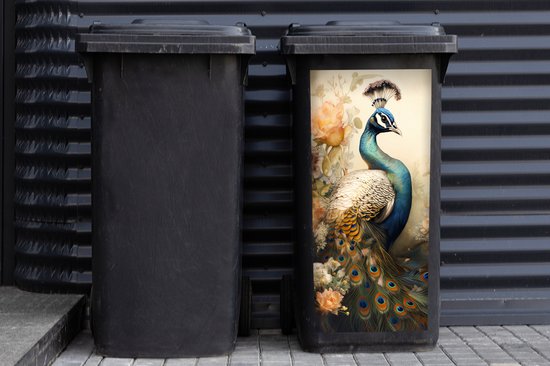 Autocollant contenant Paon - Plumes de paon - Fleurs - Vogels - Botanique - 44x98 cm - Autocollant Kliko