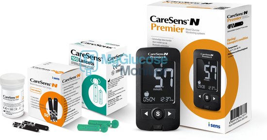 CareSens N Premier glucosemeter startpakket (Voordeelpakket) incl. 50 CareSens test strips & 100 CareSens lancetten - Caresens