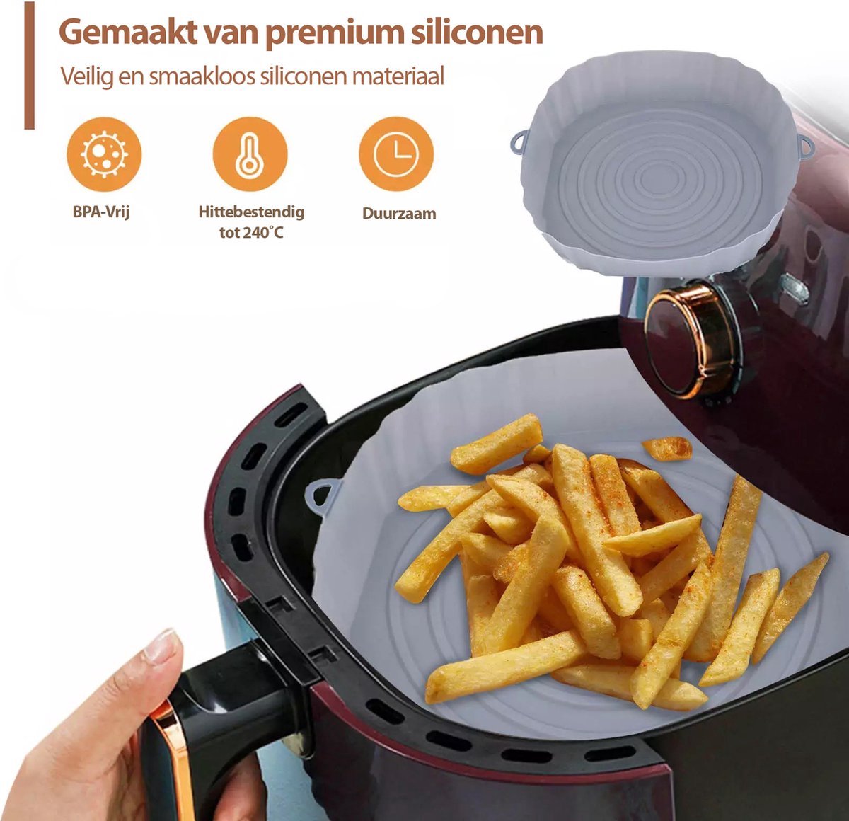 Siliconen AirFryer Mandje Grijs Medium (18cm) – AirFryer Accesoires – AirFryer Bakjes Siliconen – AirFryer Siliconen Bakje – AirFryer Bakpapier Siliconen – AirFryer Bakje – AirFryer Bakvorm Siliconen – Heteluchtfriteuse – foto 3