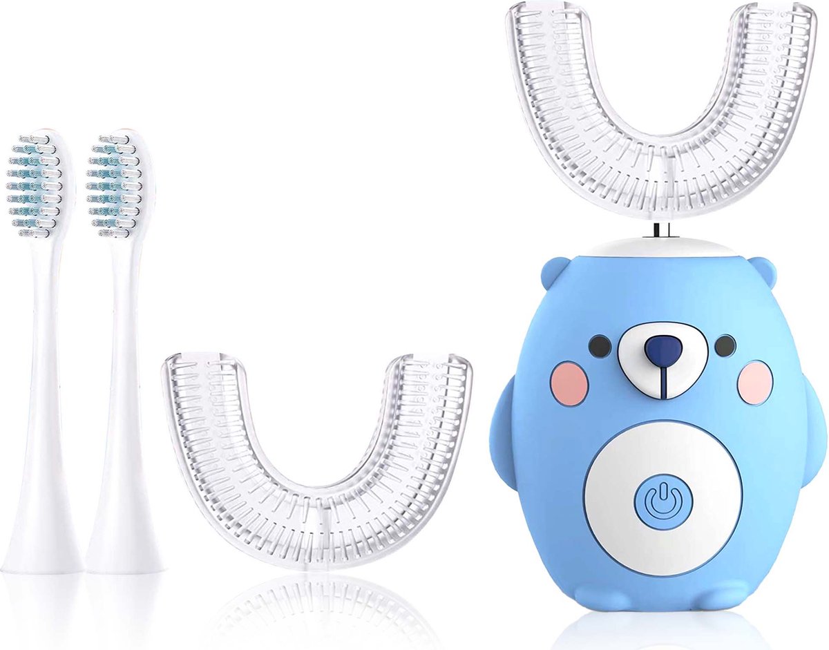Belenthi elektrische tandenborstel kinderen - U-vormige tandenborstel kind - Blauwe beer elektrische tandenborstel kind - incl. 4 opzetstukjes -