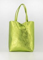 sac - porté épaule - shopper - vert - métallisé - cuir