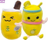 Happy Trendz® - 2 set Knuffels pluche kawaii Bubble Tea Boba 25 cm - Squish Pineapple - Ananas - Cute - Zacht -